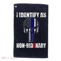 I Identify As Non Bidenary Skull Line Blue Golf Towel thumb 0