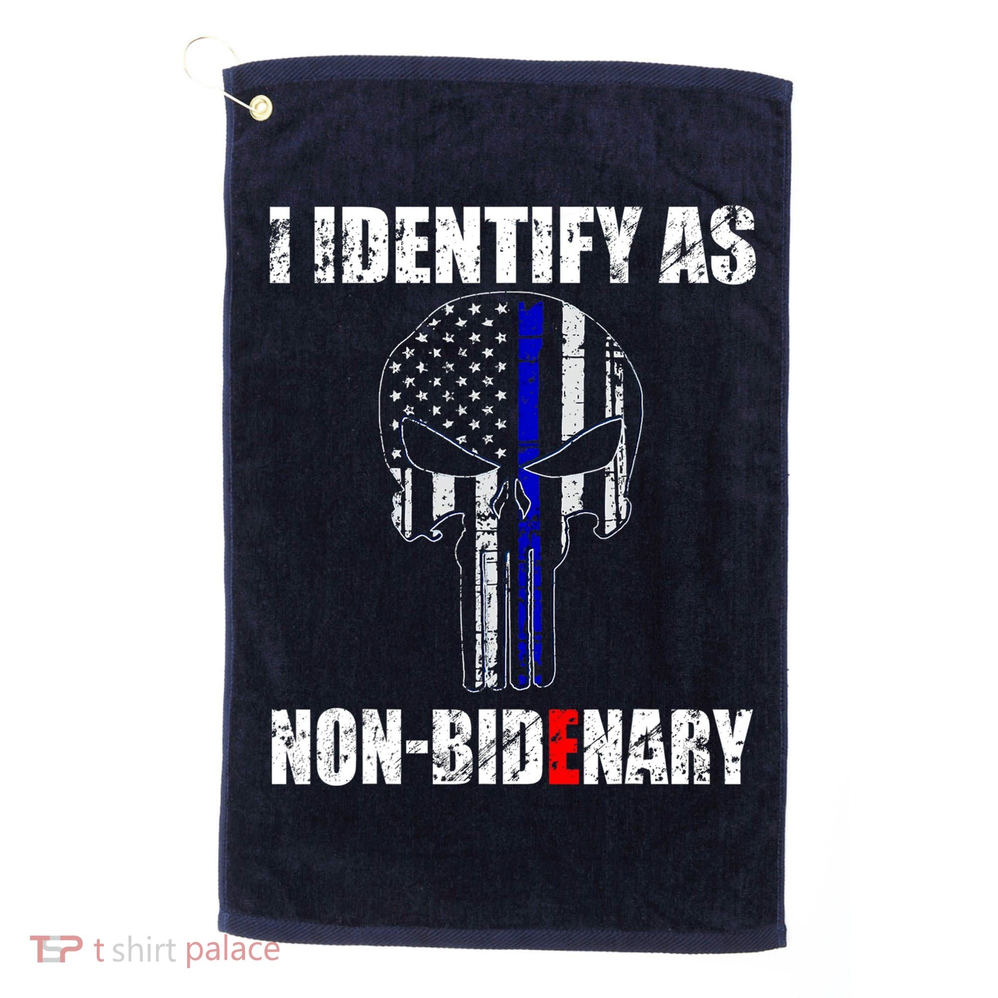 I Identify As Non Bidenary Skull Line Blue Golf Towel