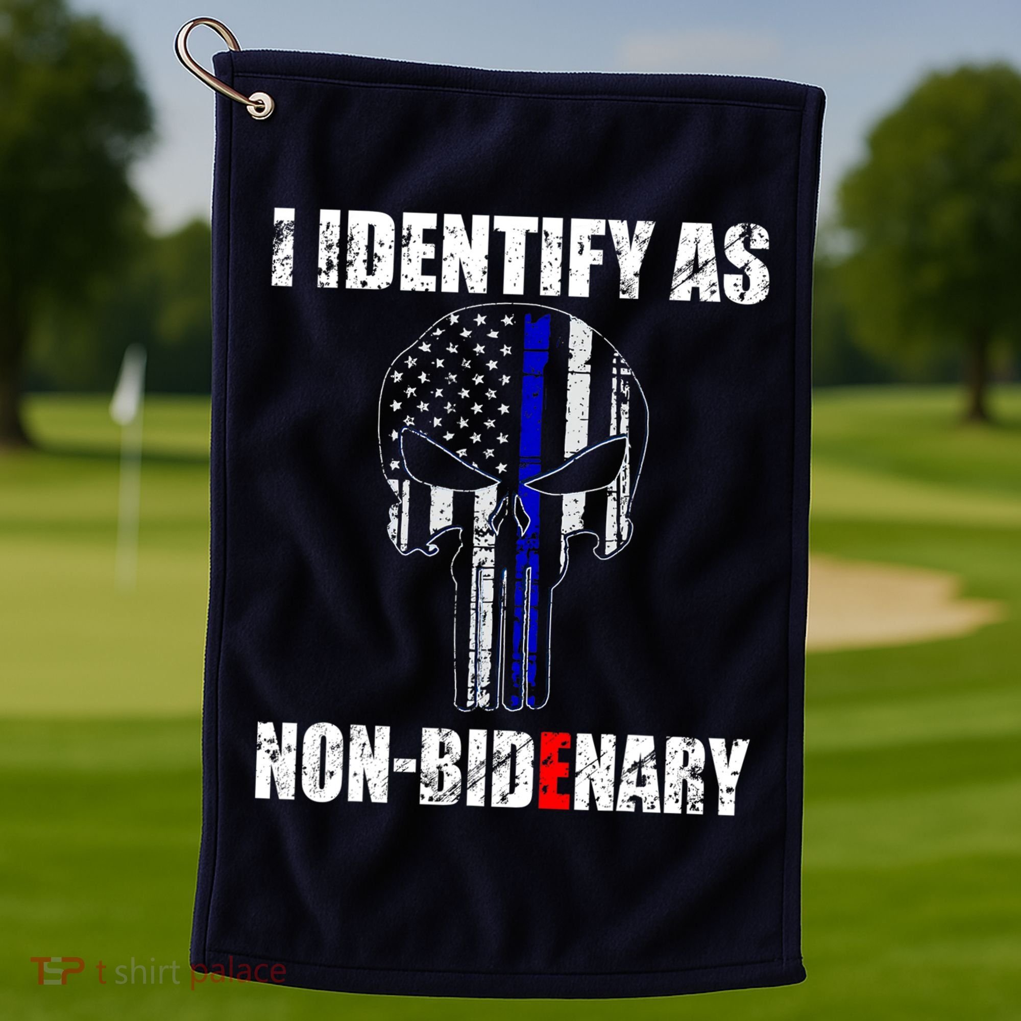 I Identify As Non Bidenary Skull Line Blue Golf Towel