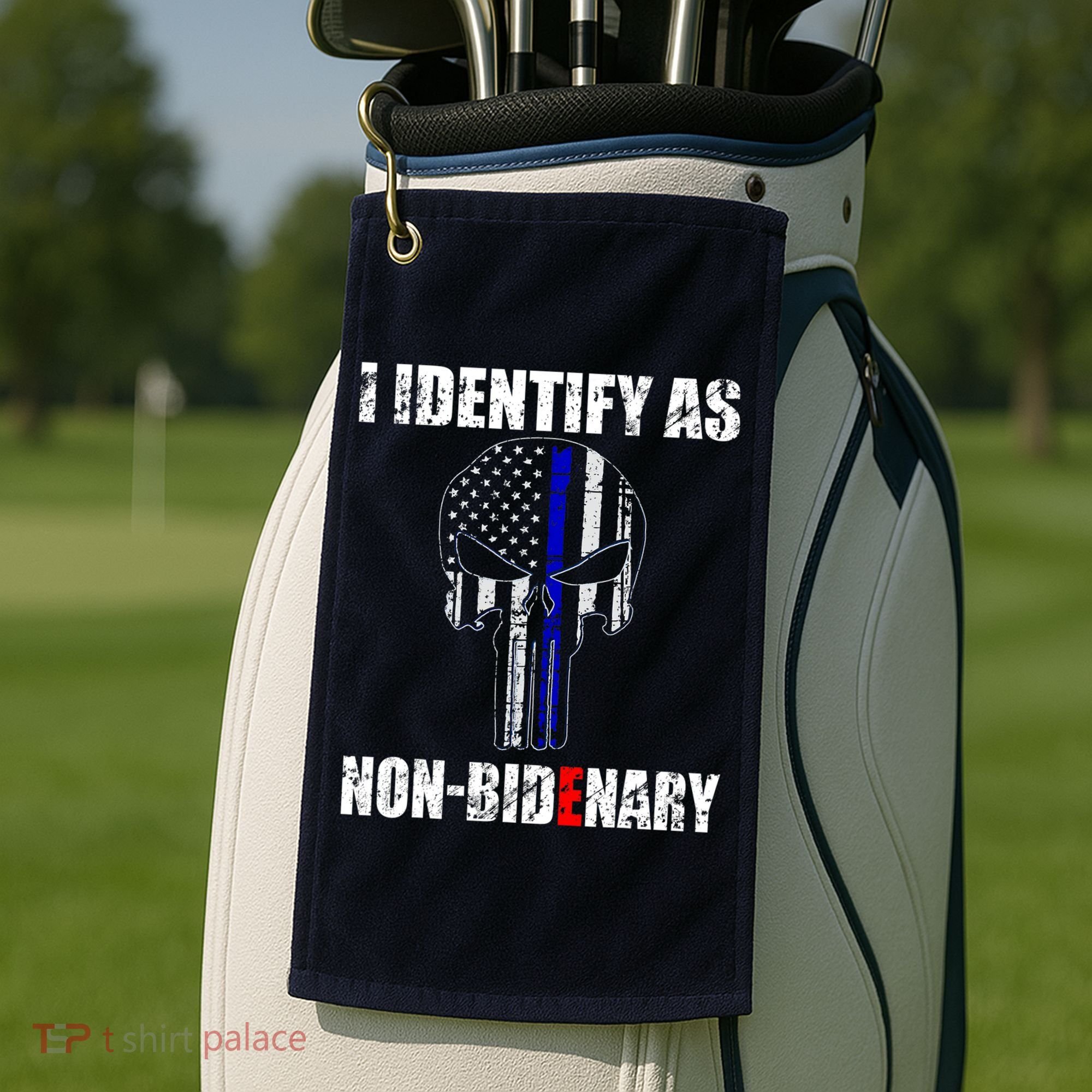 I Identify As Non Bidenary Skull Line Blue Golf Towel
