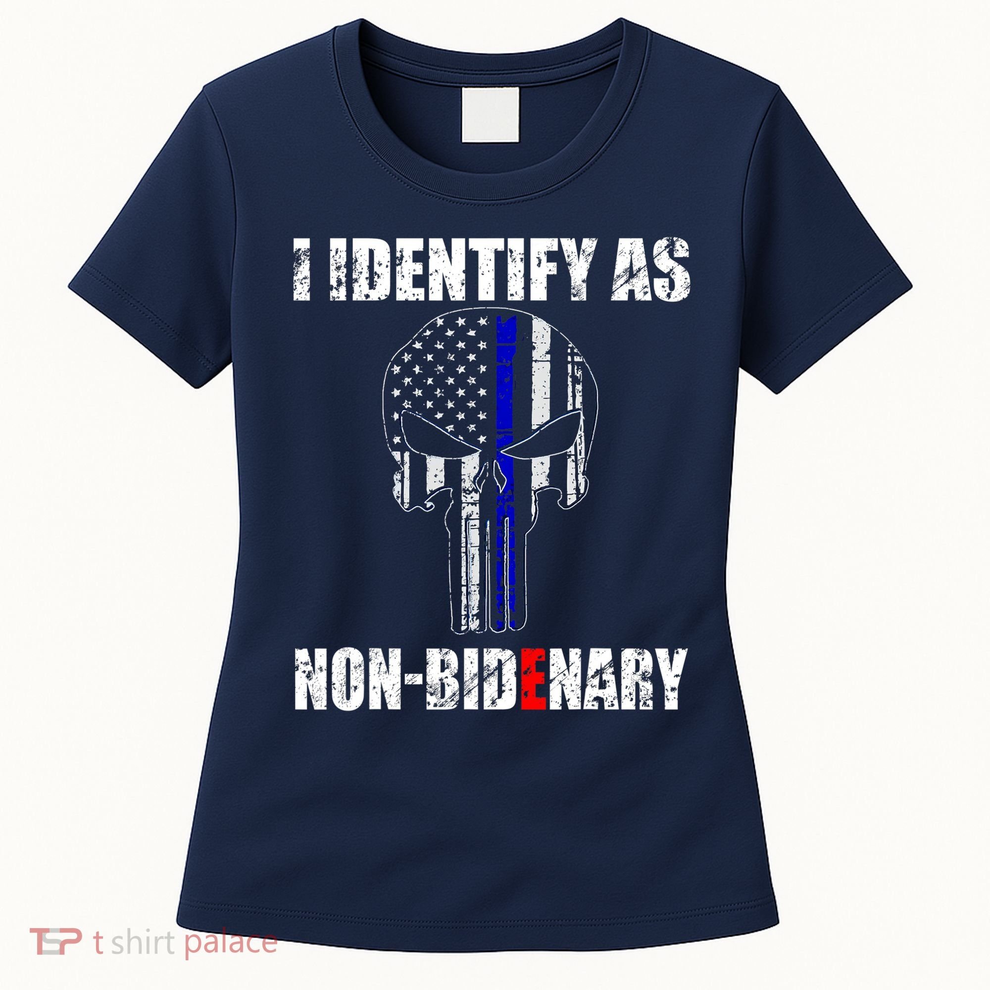 I Identify As Non Bidenary Skull Line Blue Women's T-Shirt