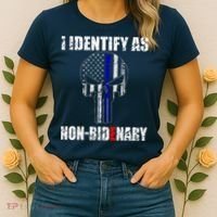 I Identify As Non Bidenary Skull Line Blue Women's T-Shirt thumb 2