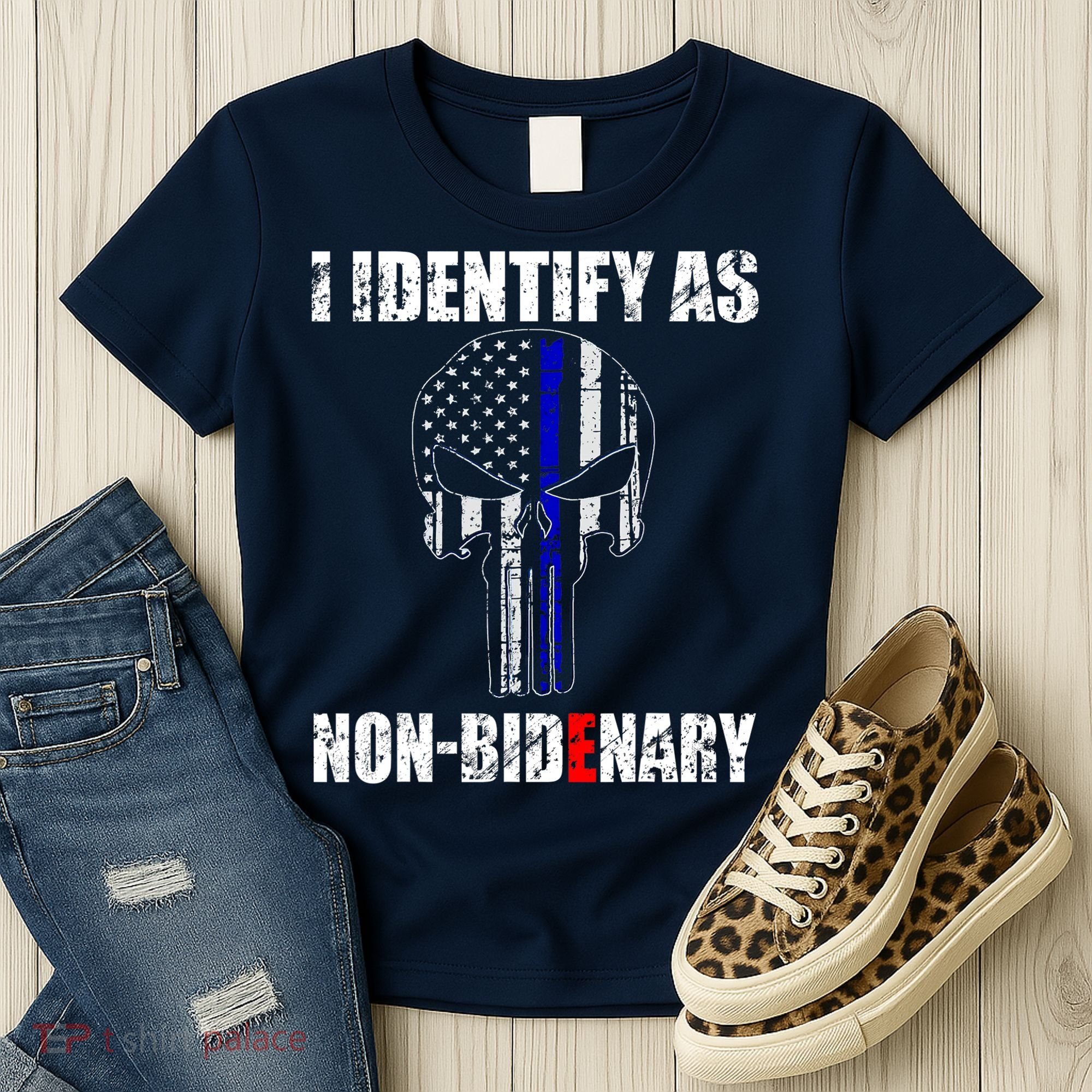 I Identify As Non Bidenary Skull Line Blue Women's T-Shirt