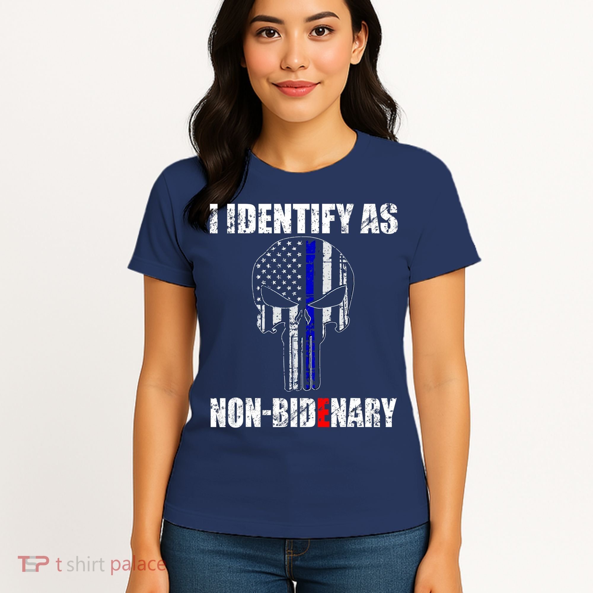 I Identify As Non Bidenary Skull Line Blue Women's T-Shirt