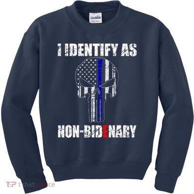 I Identify As Non Bidenary Skull Line Blue Kids Sweatshirt