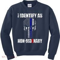 I Identify As Non Bidenary Skull Line Blue Kids Sweatshirt thumb 0