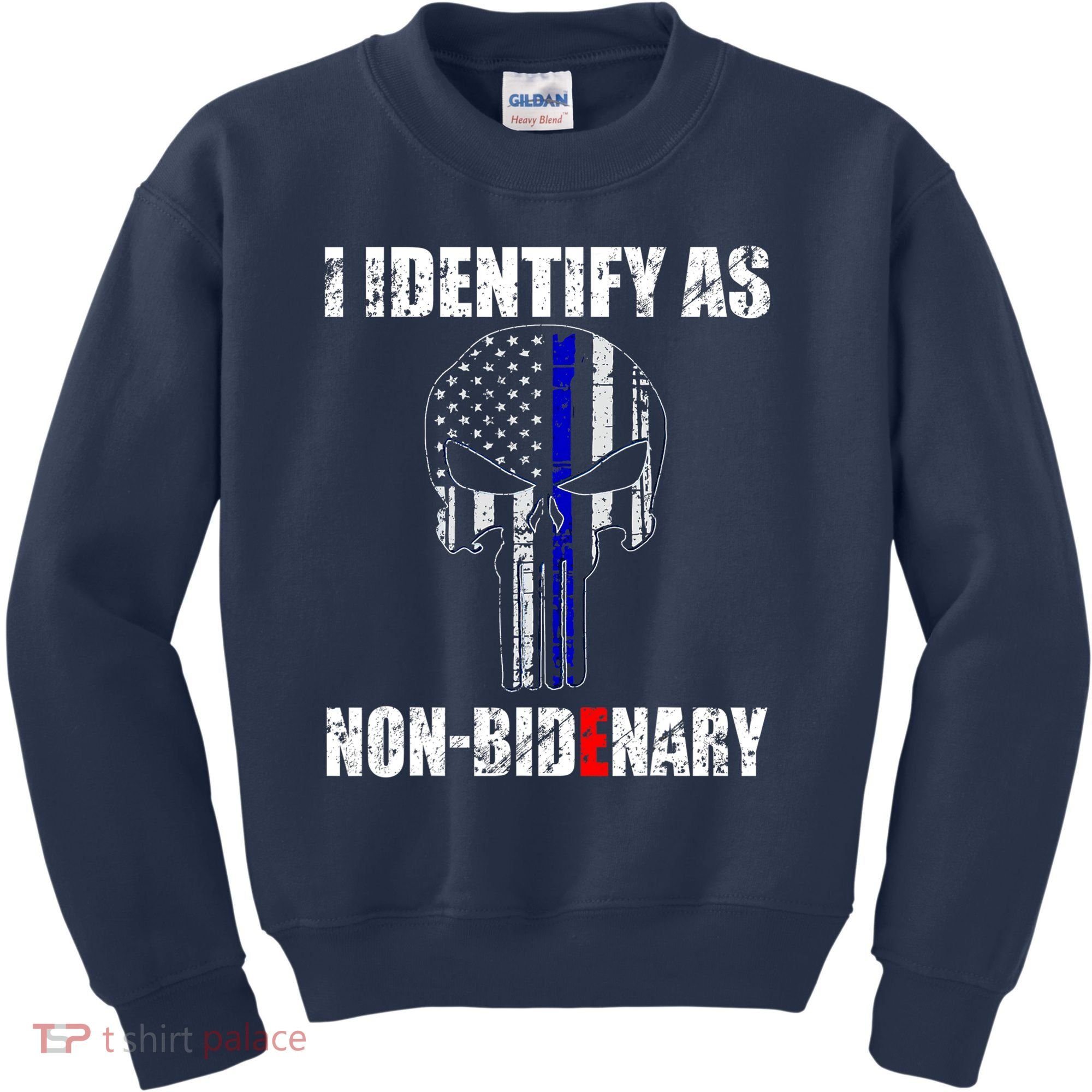 I Identify As Non Bidenary Skull Line Blue Kids Sweatshirt
