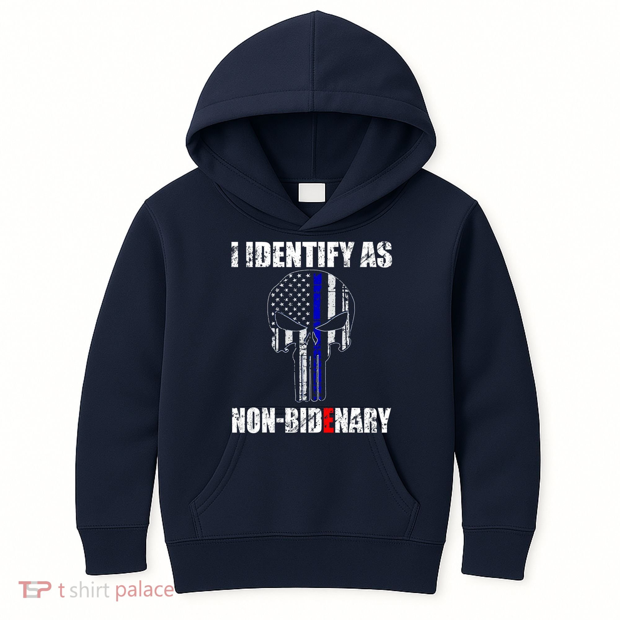 I Identify As Non Bidenary Skull Line Blue Kids Hoodie