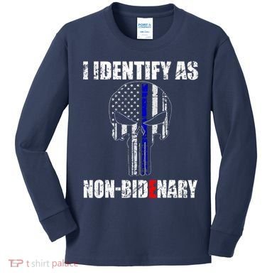 I Identify As Non Bidenary Skull Line Blue Kids Long Sleeve Shirt