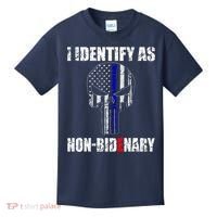 I Identify As Non Bidenary Skull Line Blue Kids T-Shirt thumb 0