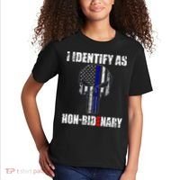 I Identify As Non Bidenary Skull Line Blue Kids T-Shirt thumb 2