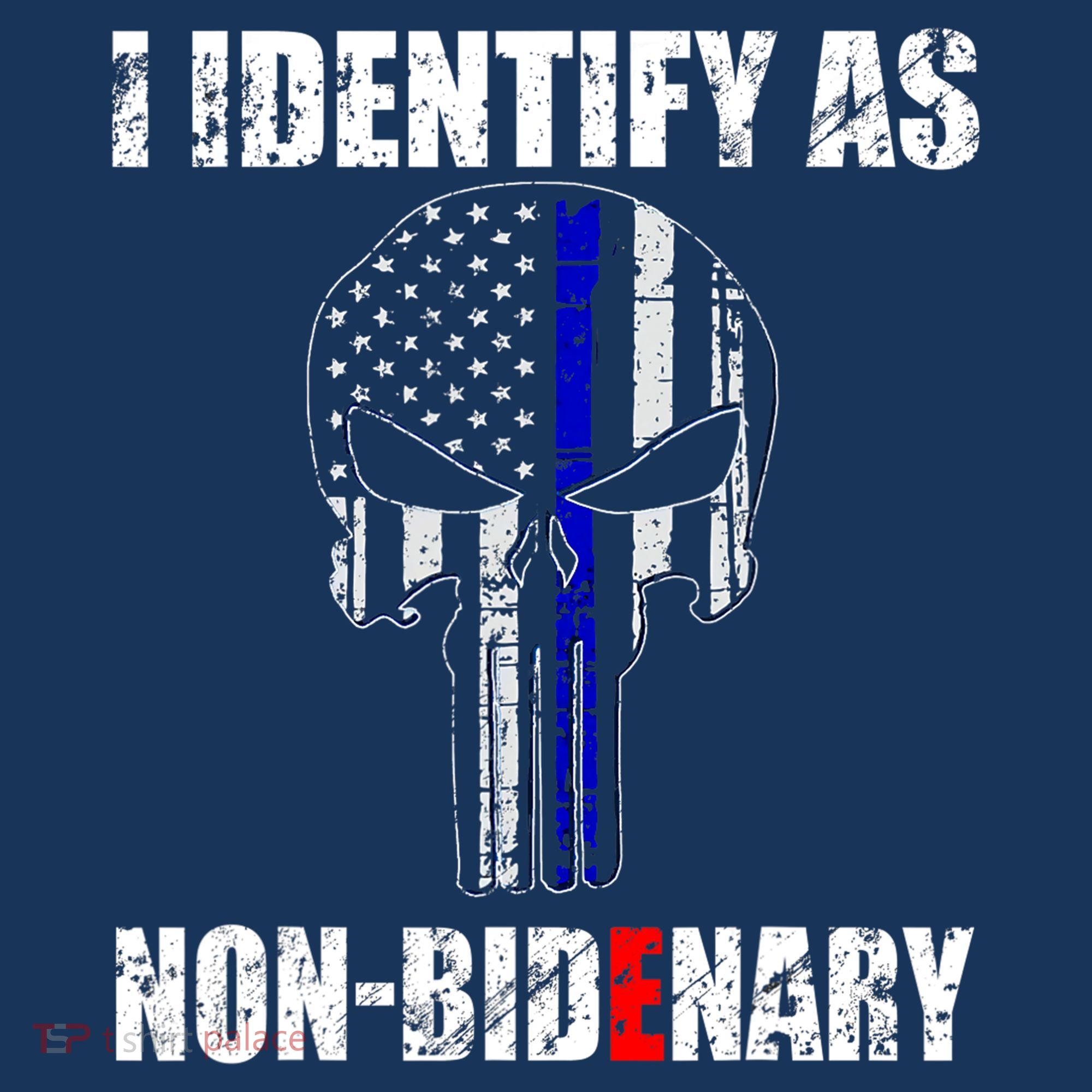 I Identify As Non Bidenary Skull Line Blue Kids T-Shirt