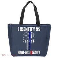 I Identify As Non Bidenary Skull Line Blue Tote Bag thumb 0