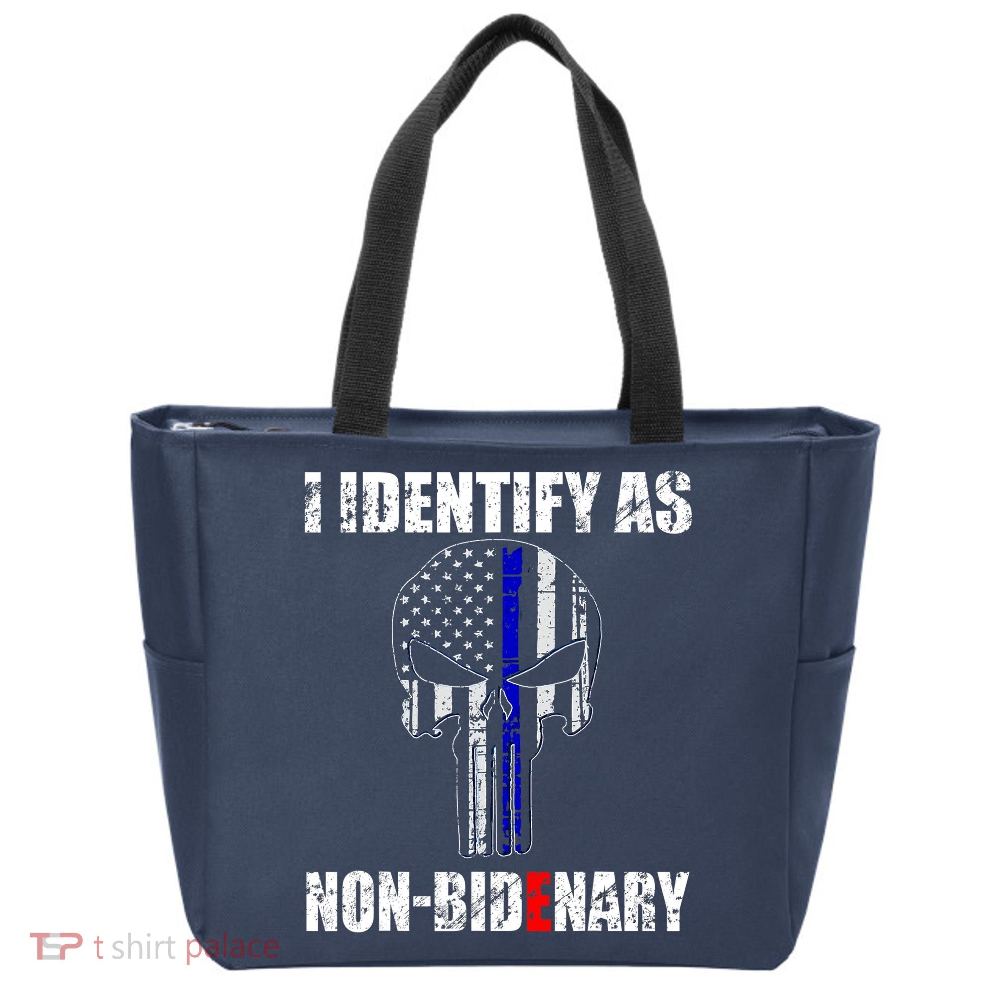 I Identify As Non Bidenary Skull Line Blue Tote Bag