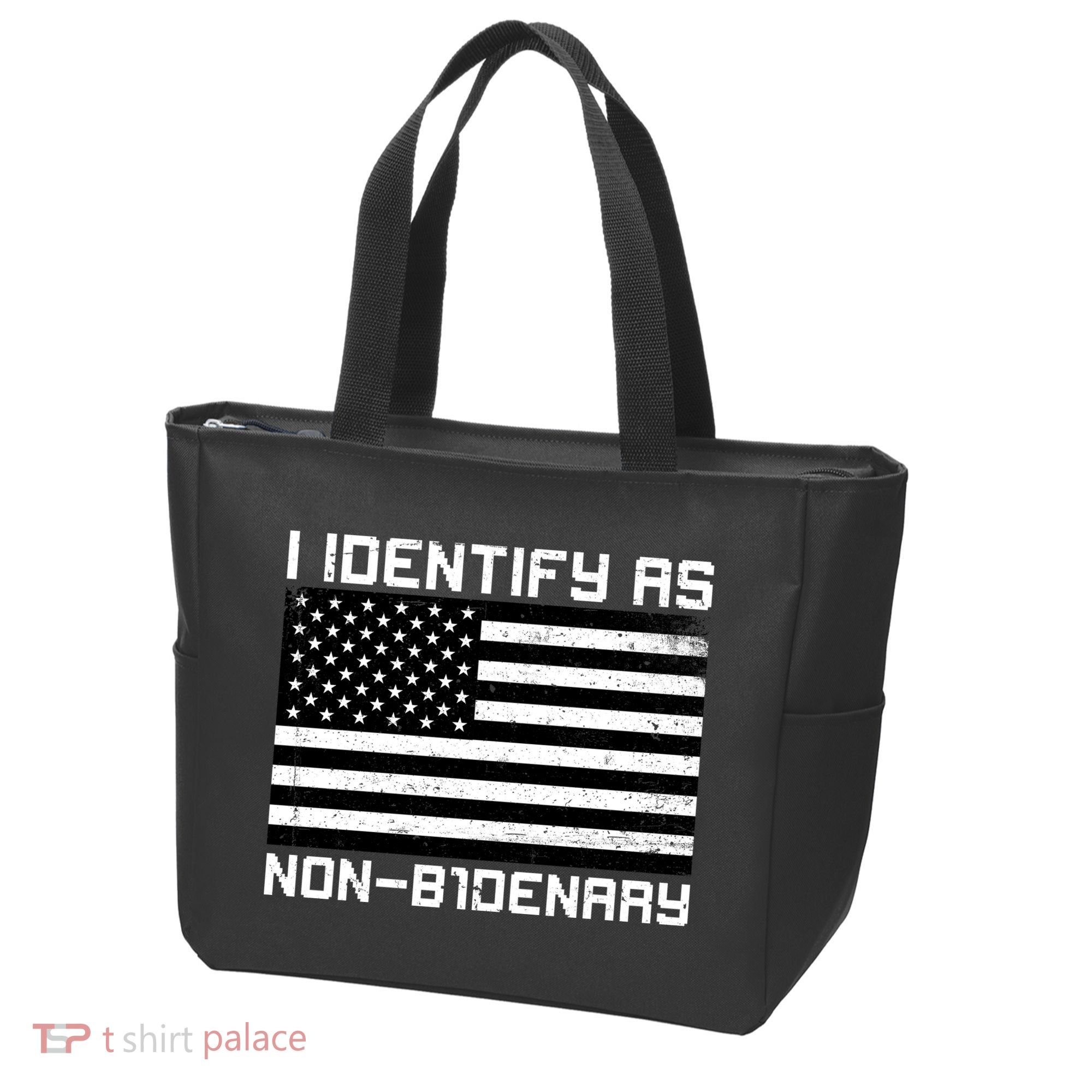 I Identify As Non B1denary USA American Flag Tote Bag