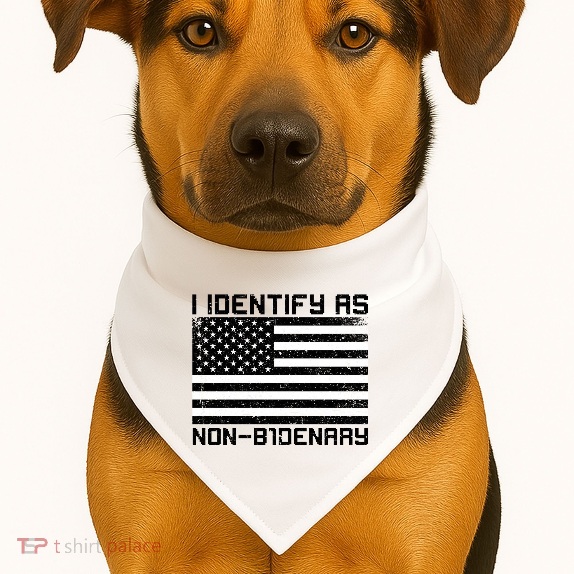 I Identify As Non B1denary USA American Flag USA-Made Doggie Bandana