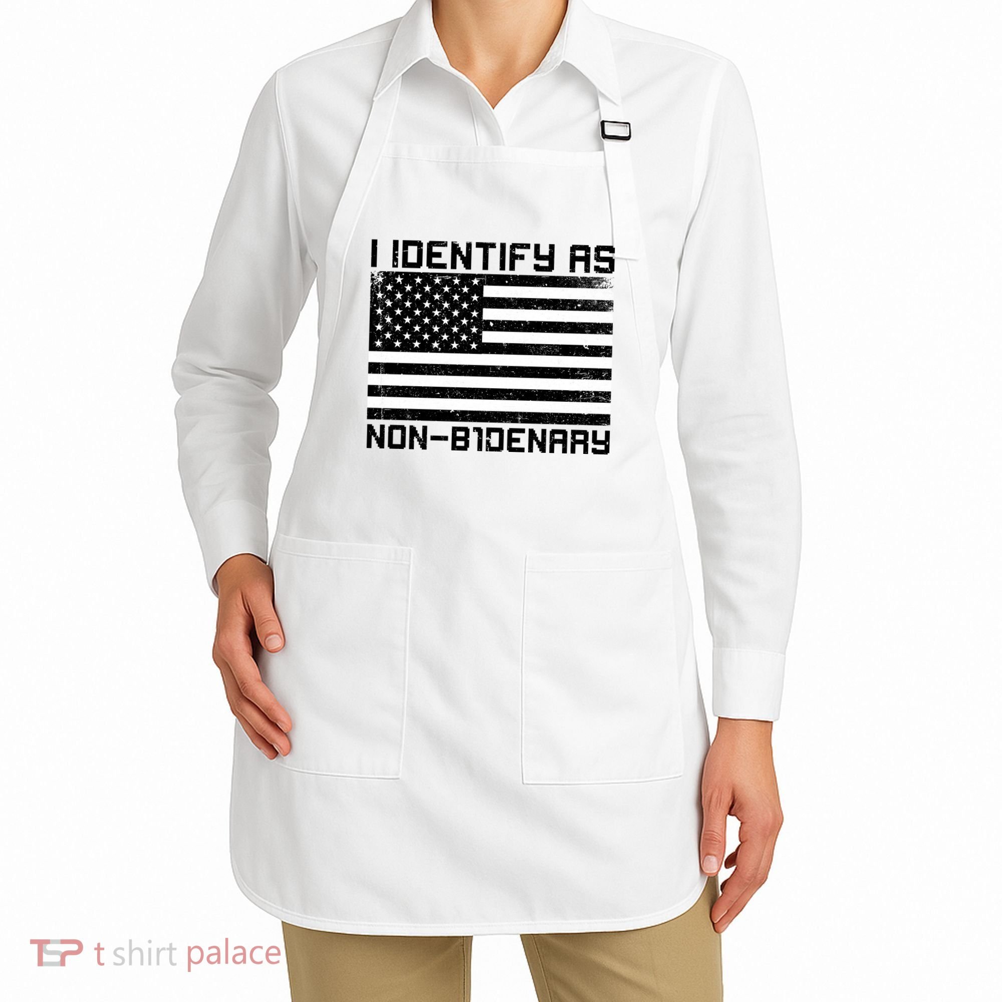 I Identify As Non B1denary USA American Flag Apron