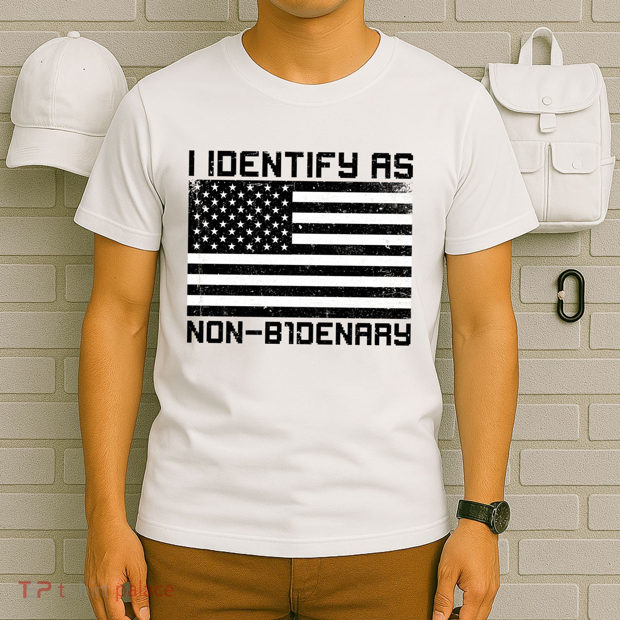 I Identify As Non B1denary USA American Flag T-Shirt