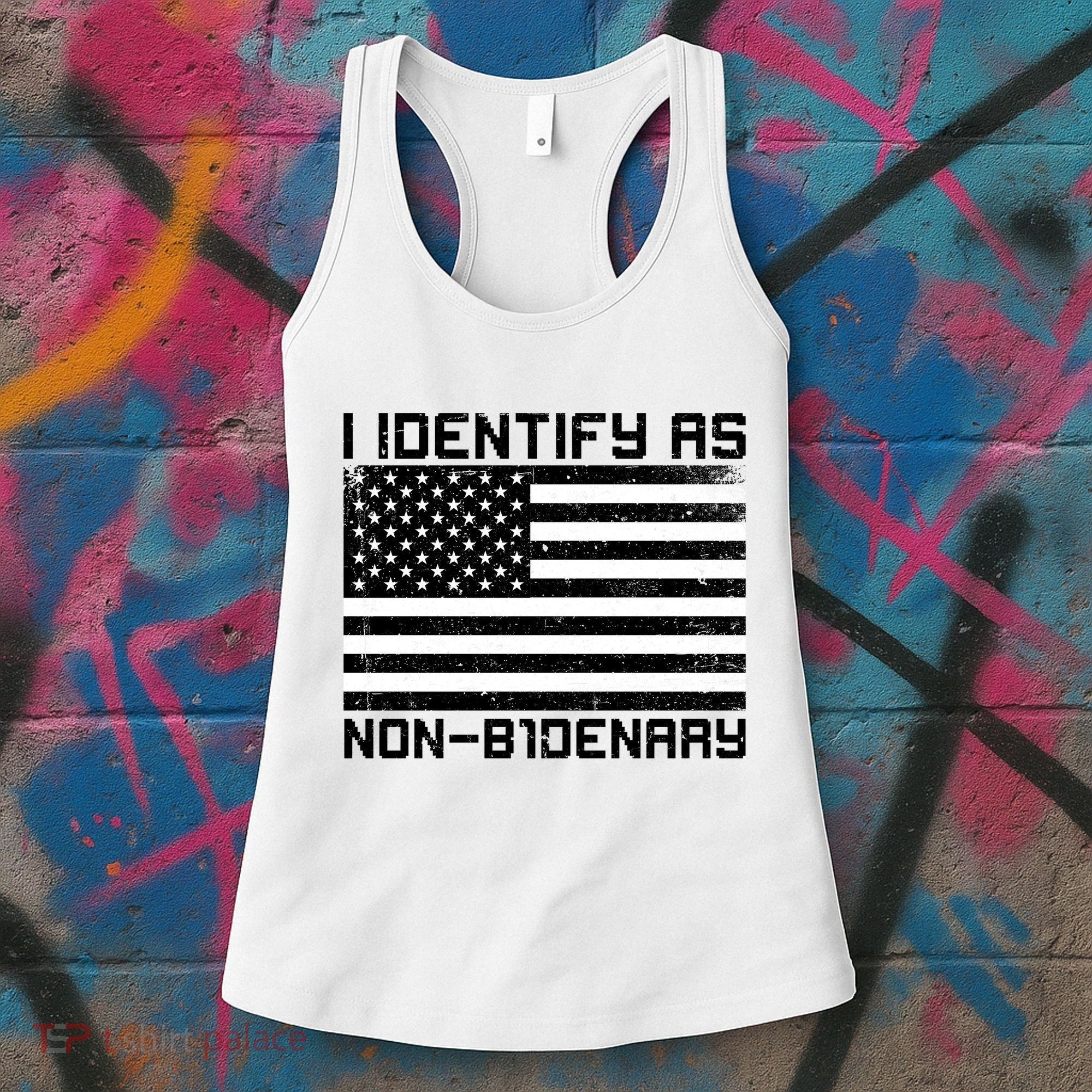 I Identify As Non B1denary USA American Flag Women's Tank Top