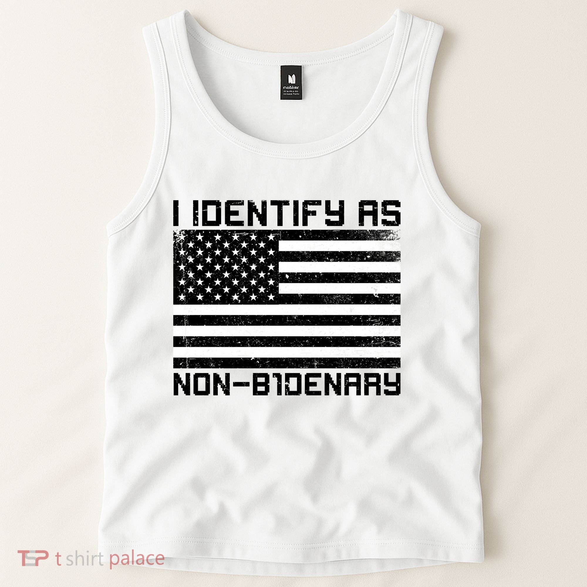 I Identify As Non B1denary USA American Flag Tank Top