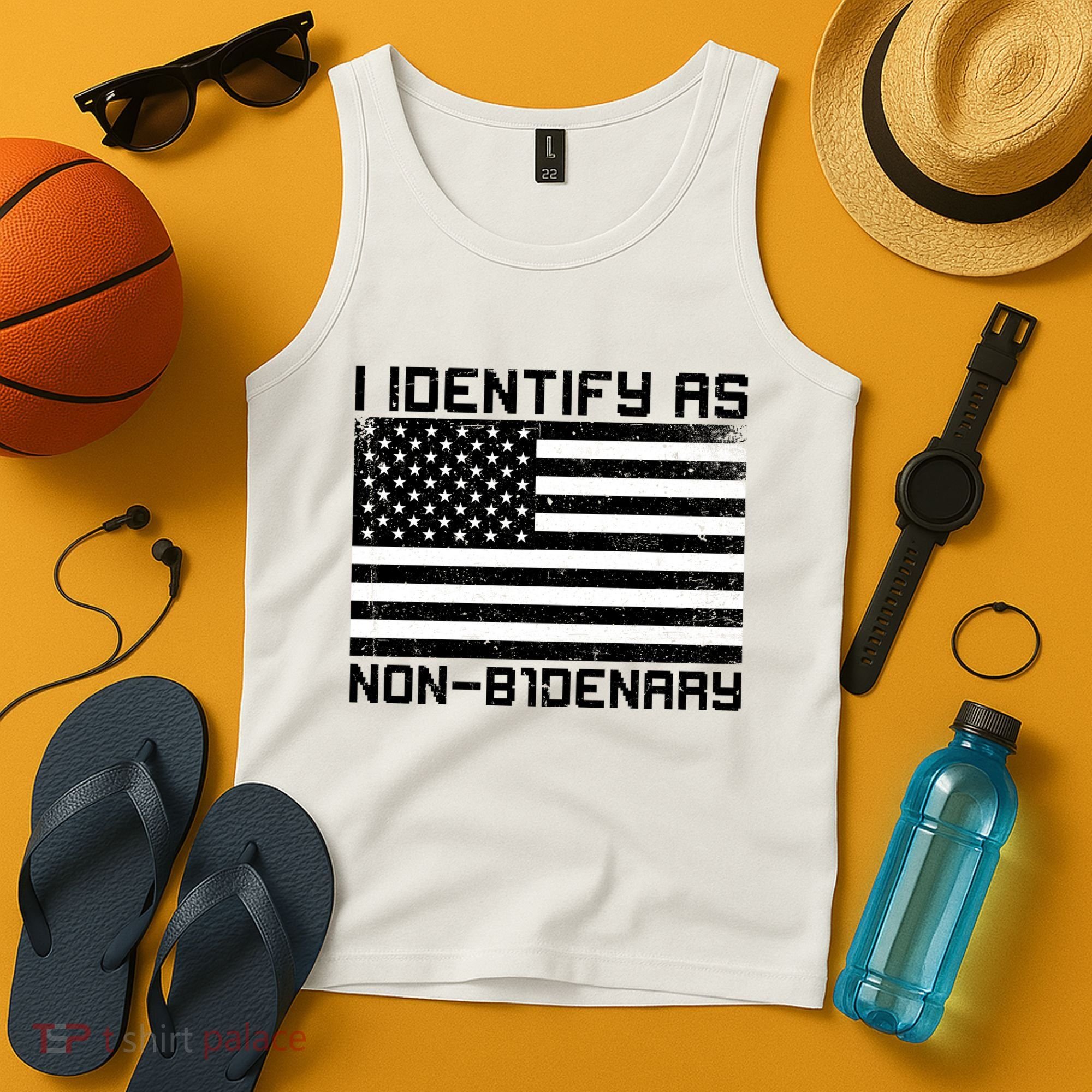 I Identify As Non B1denary USA American Flag Tank Top