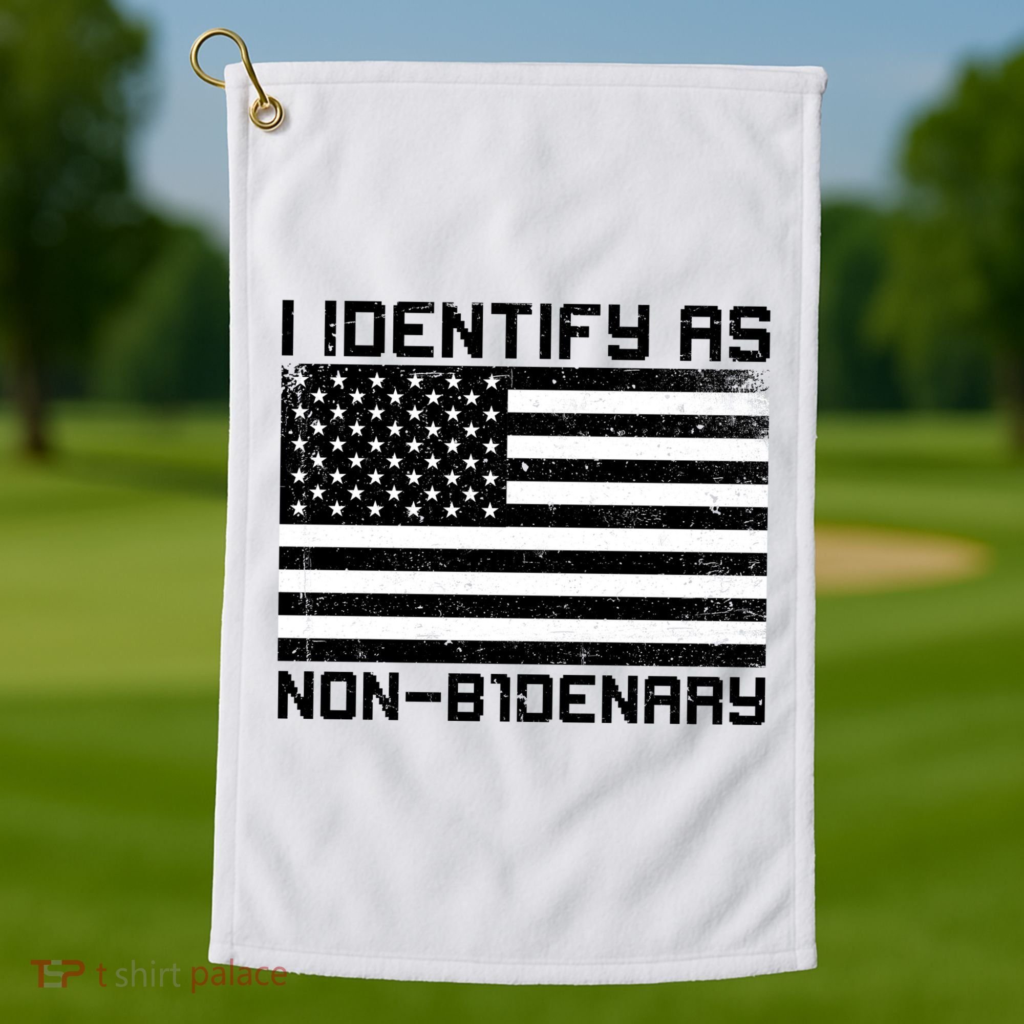 I Identify As Non B1denary USA American Flag Golf Towel