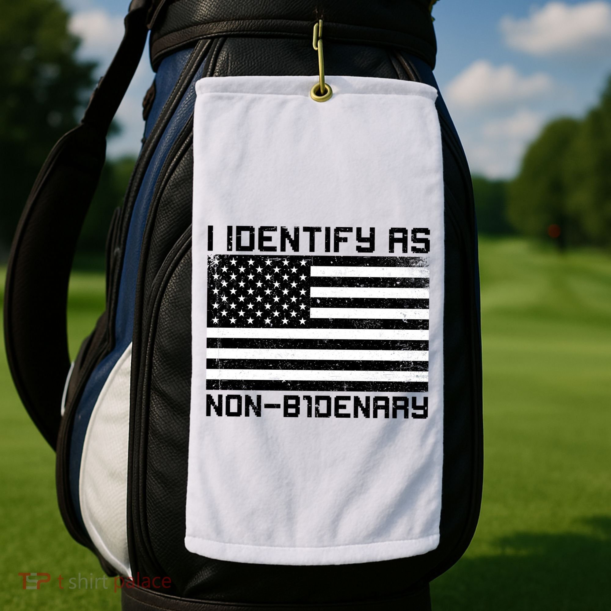 I Identify As Non B1denary USA American Flag Golf Towel