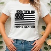 I Identify As Non B1denary USA American Flag Women's T-Shirt thumb 2