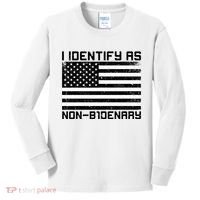I Identify As Non B1denary USA American Flag Kids Long Sleeve Shirt thumb 0