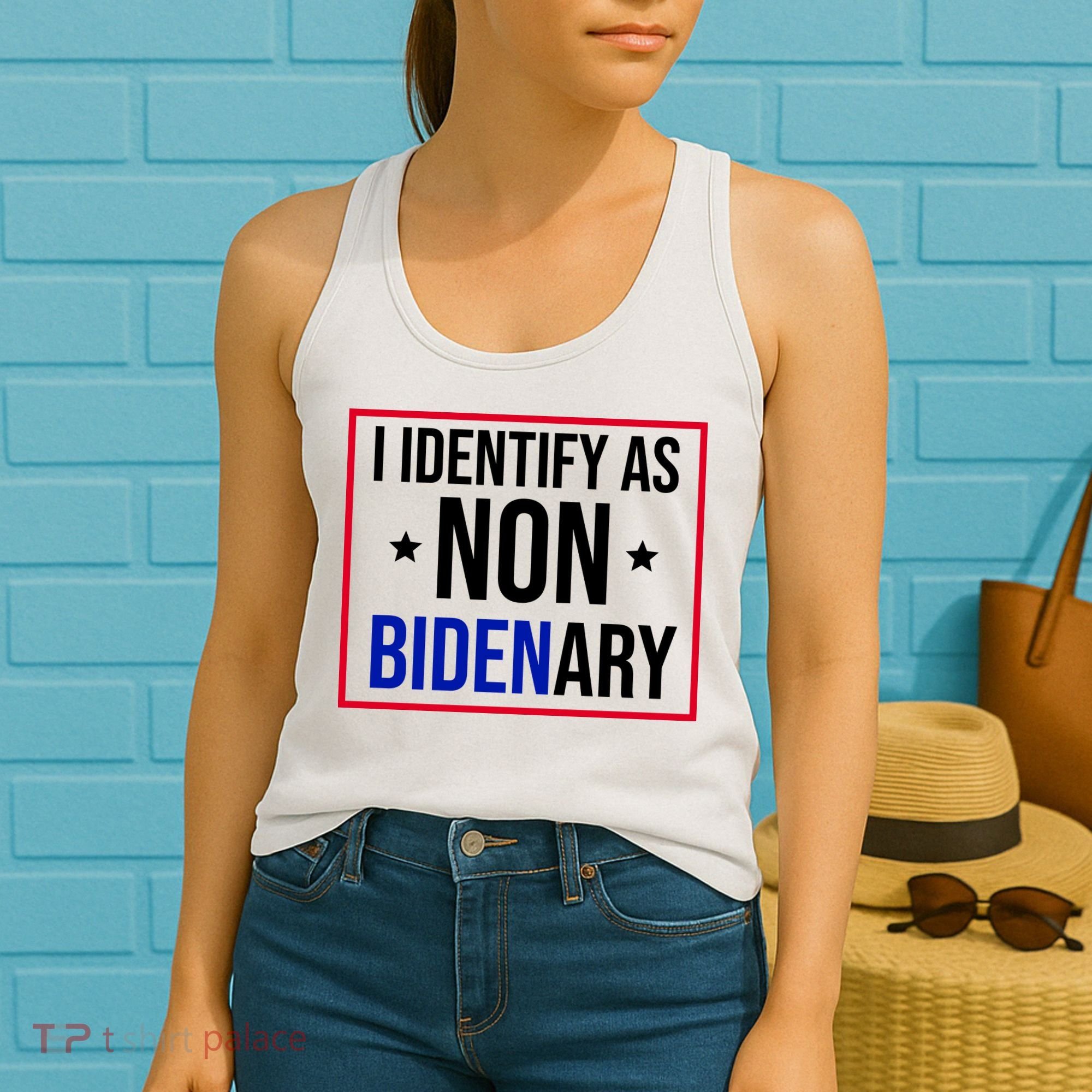 I Identify As Non Bidenary Anti Biden Funny Women's Tank Top