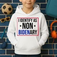 I Identify As Non Bidenary Anti Biden Funny Kids Hoodie thumb 2