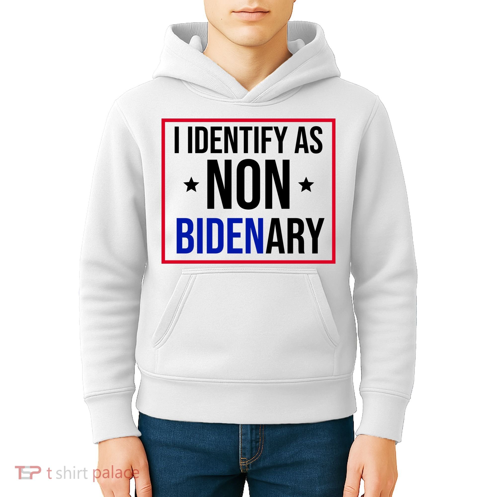 I Identify As Non Bidenary Anti Biden Funny Kids Hoodie