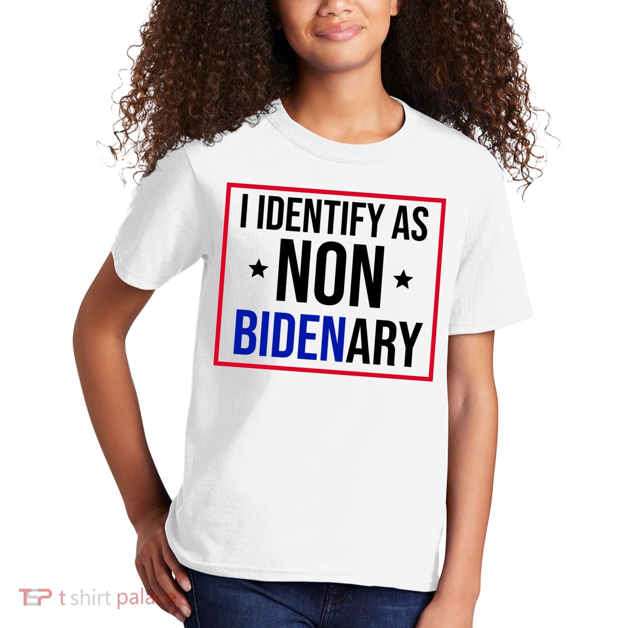 I Identify As Non Bidenary Anti Biden Funny Kids T-Shirt