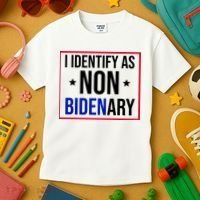 I Identify As Non Bidenary Anti Biden Funny Kids T-Shirt thumb 3
