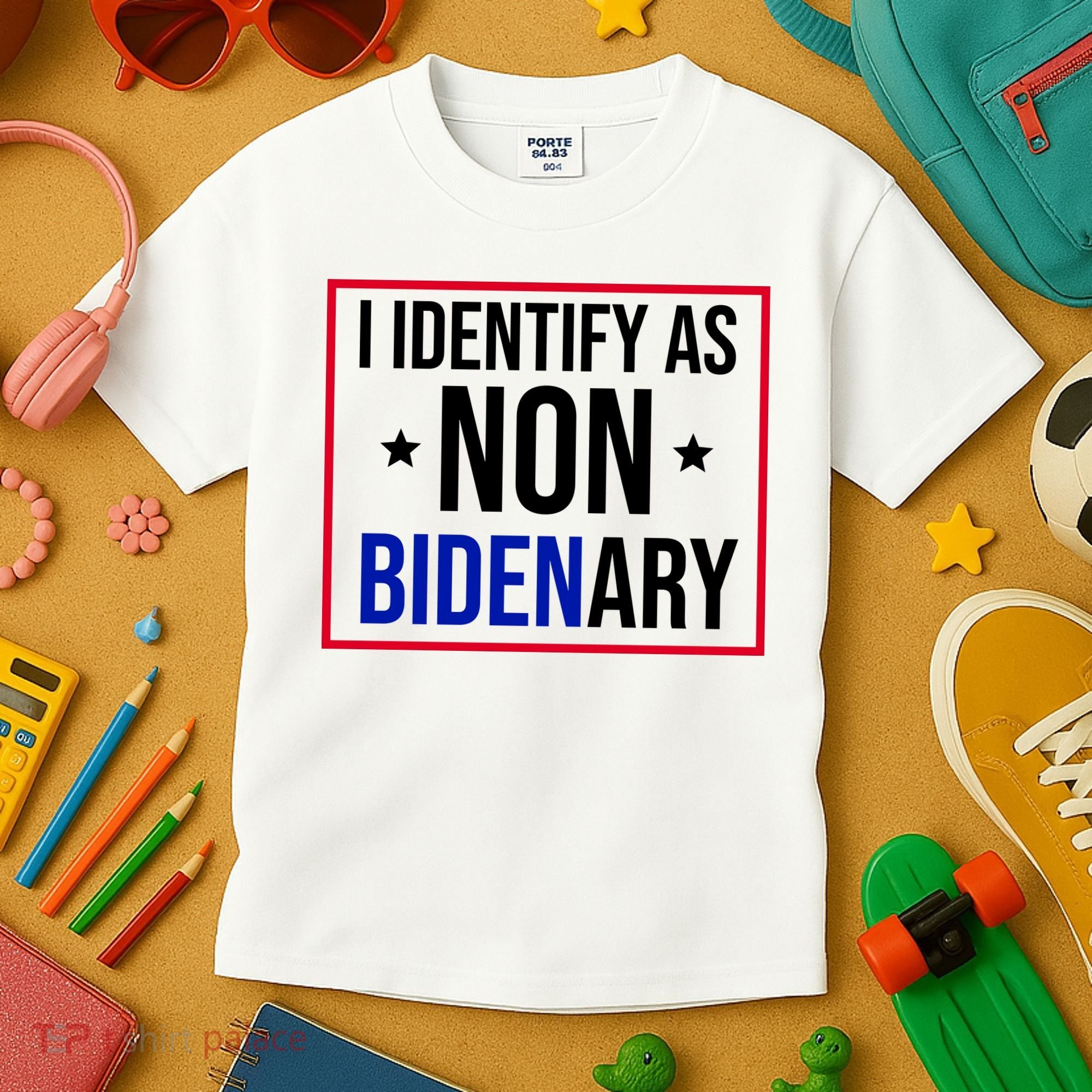 I Identify As Non Bidenary Anti Biden Funny Kids T-Shirt
