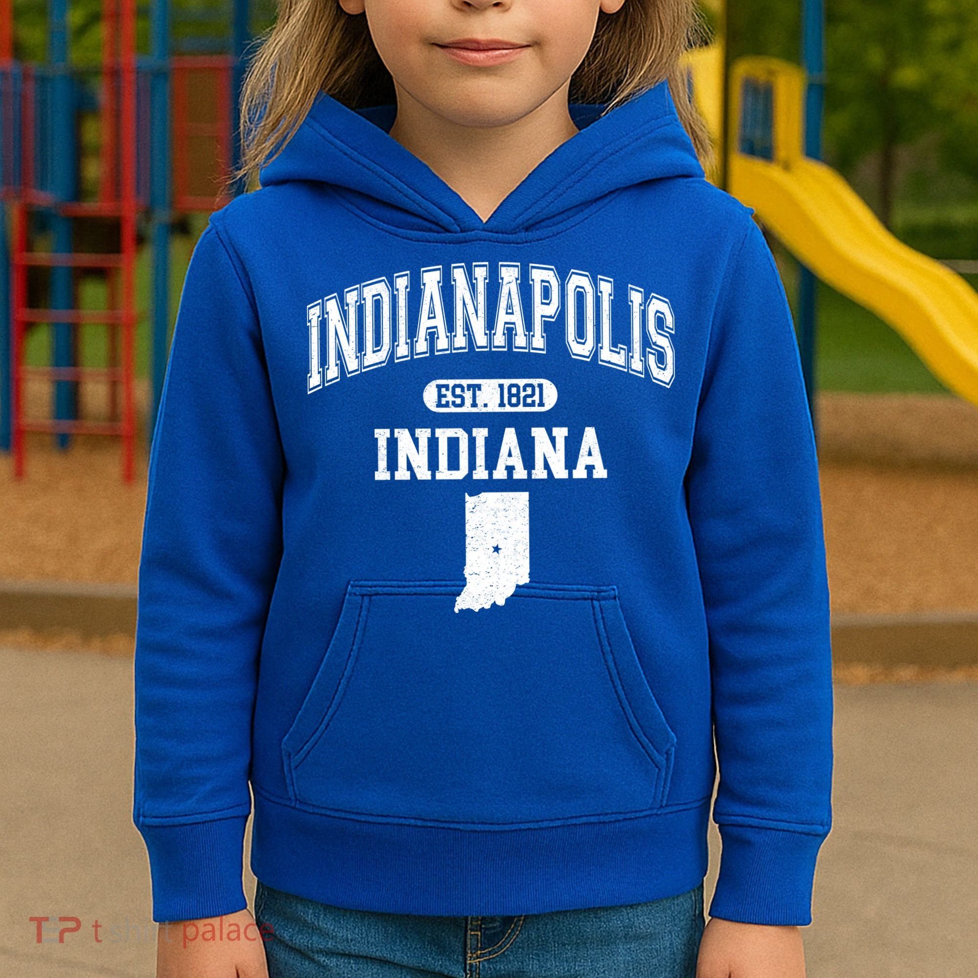 Indianapolis Indiana Est 1821 Varsity Kids Hoodie
