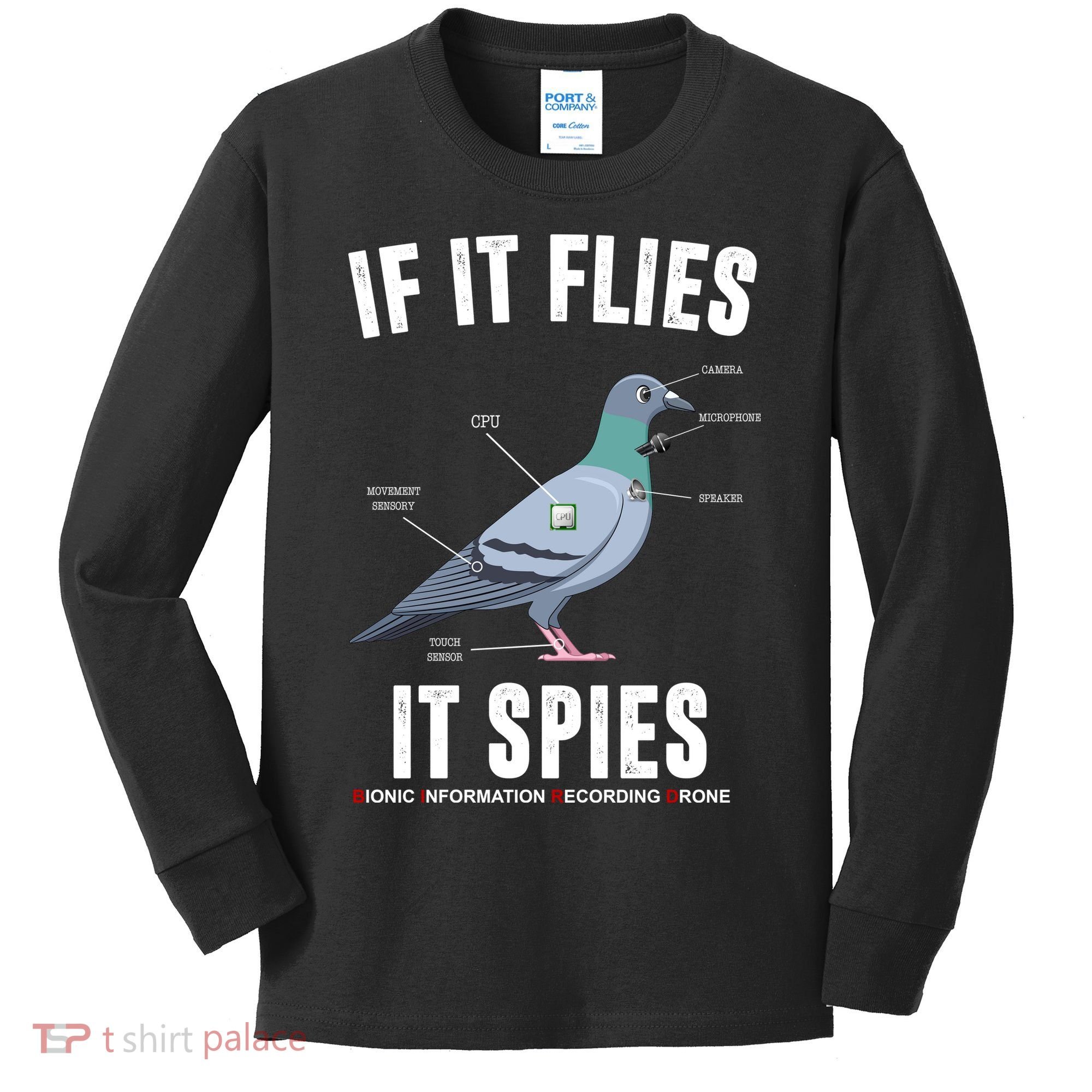 If It Flies It Spies Bionic Information Recording Drone Kids Long Sleeve Shirt