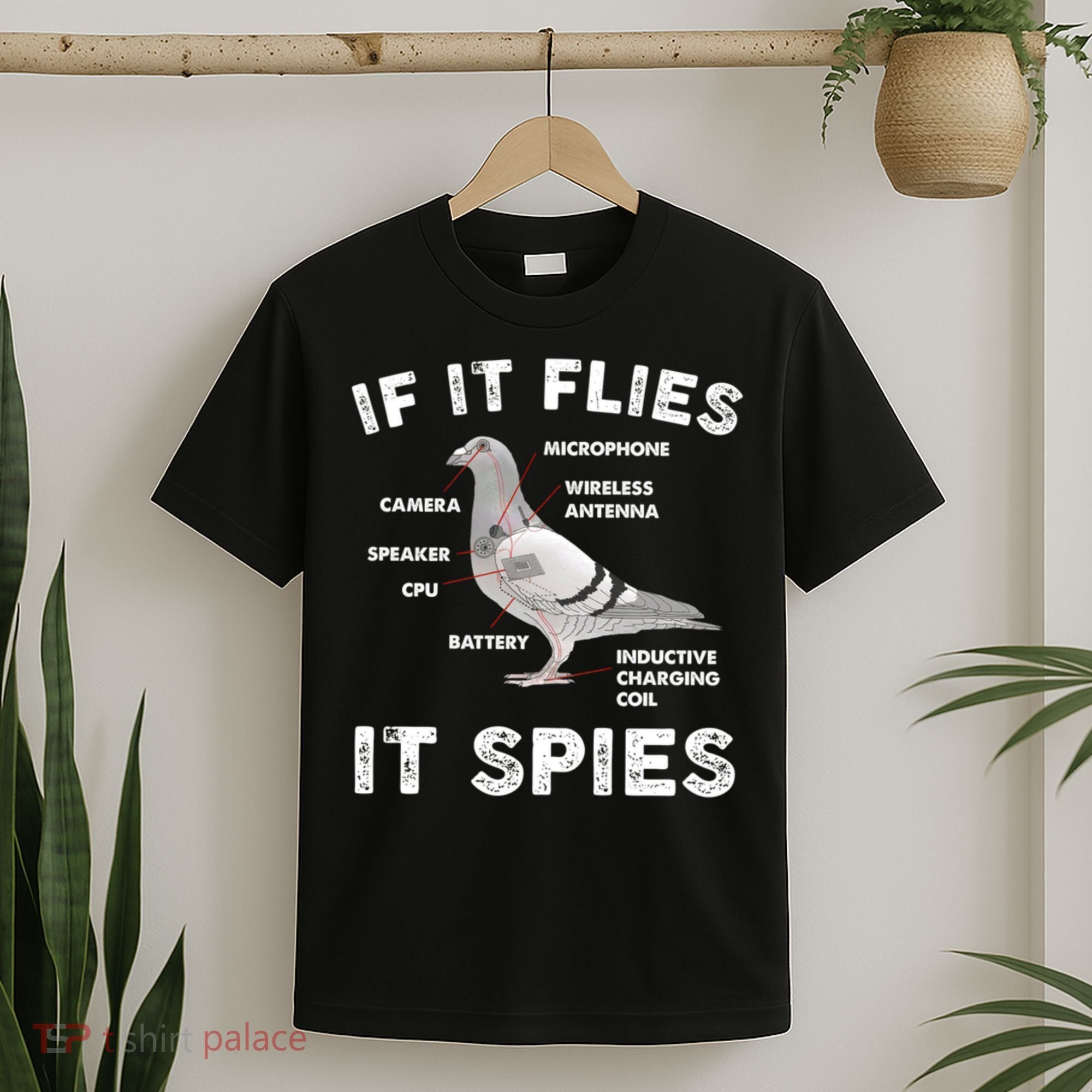 If It Flies It Spies Pigeon Anatomy Bird Funny T-Shirt
