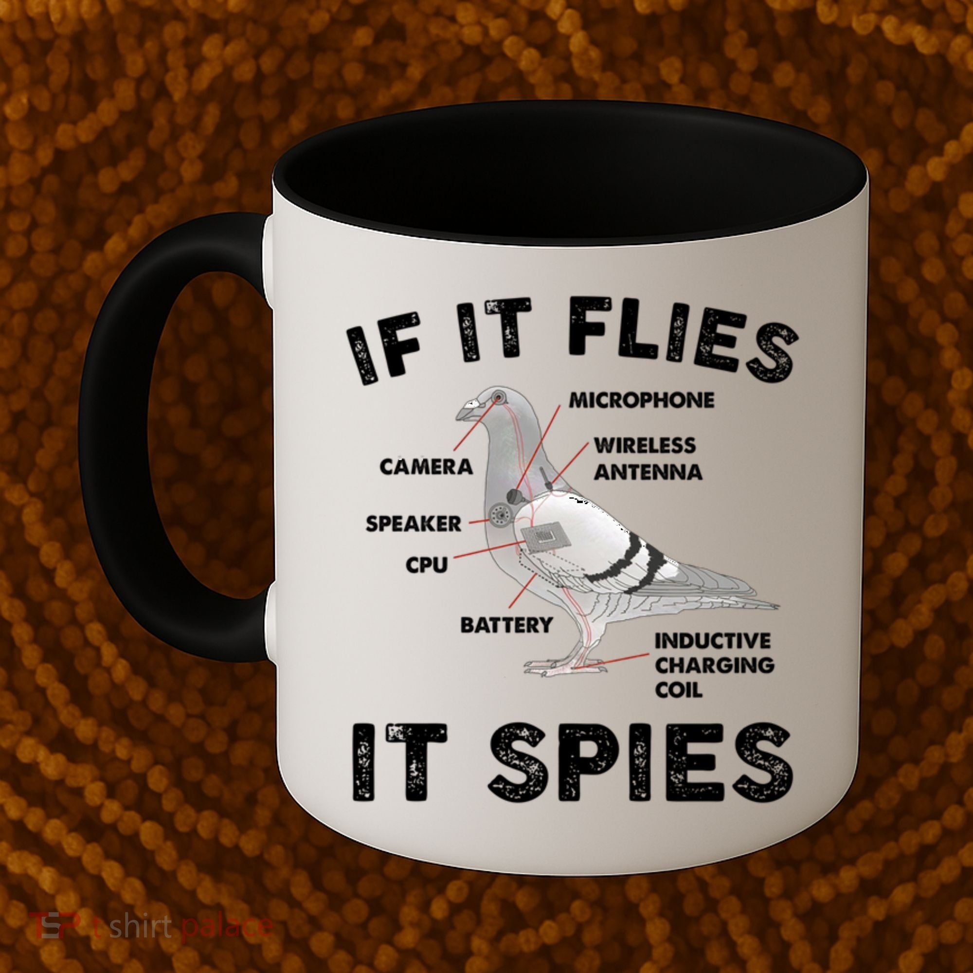 If It Flies It Spies Pigeon Anatomy Bird Funny Coffee Mug