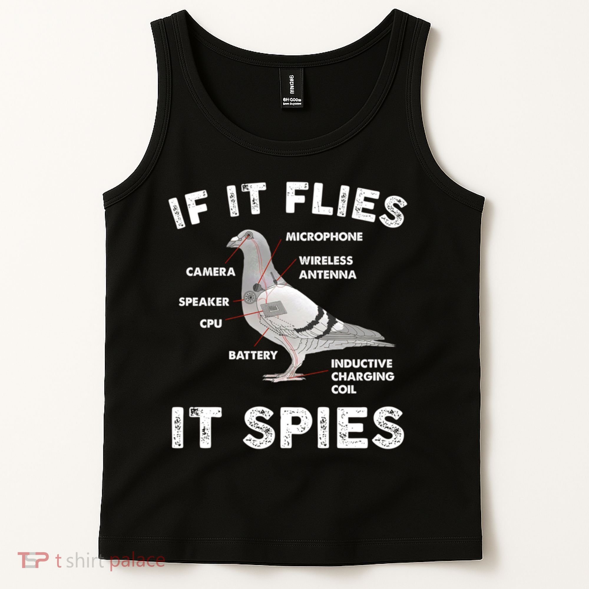 If It Flies It Spies Pigeon Anatomy Bird Funny Tank Top