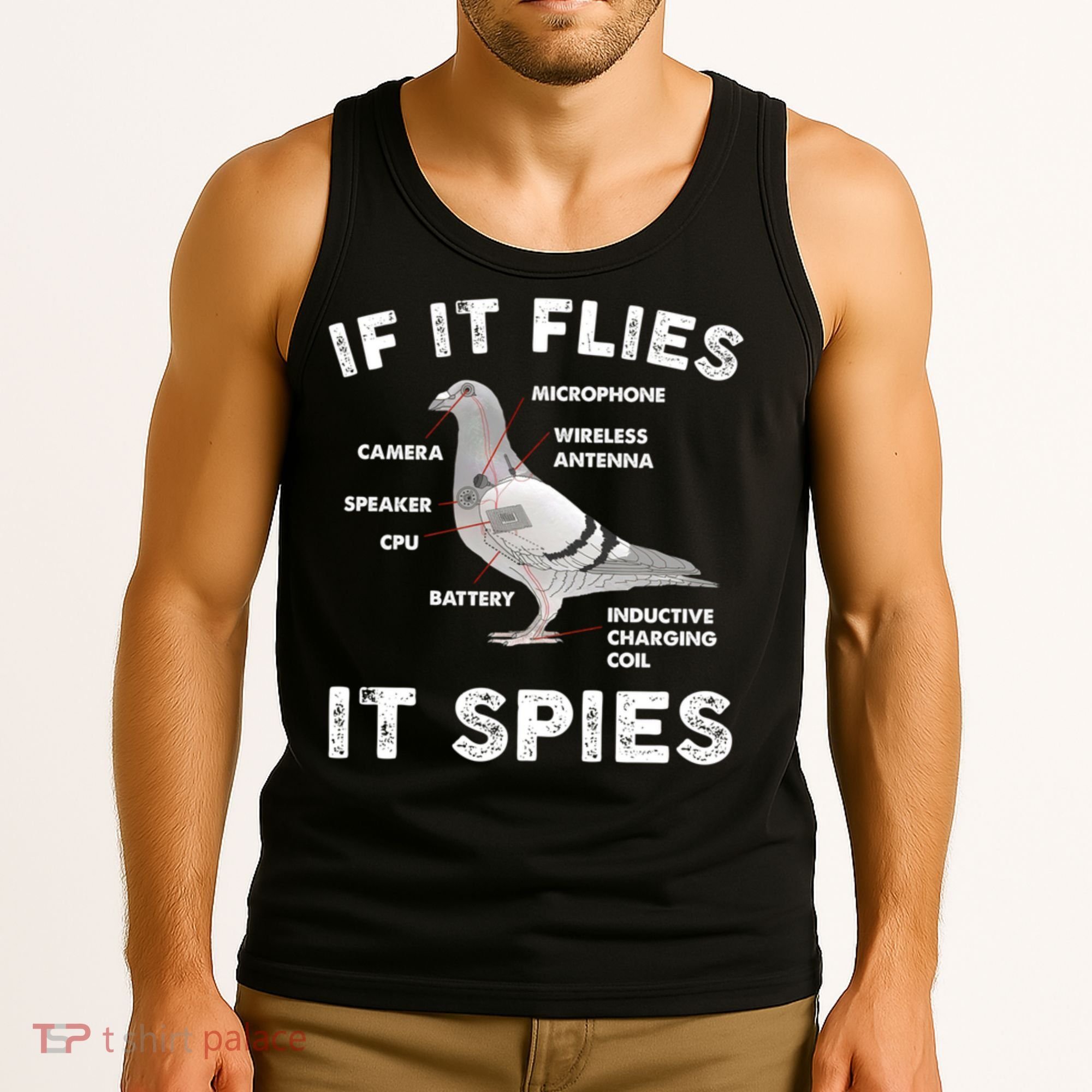 If It Flies It Spies Pigeon Anatomy Bird Funny Tank Top