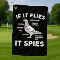 If It Flies It Spies Pigeon Anatomy Bird Funny Golf Towel thumb 1