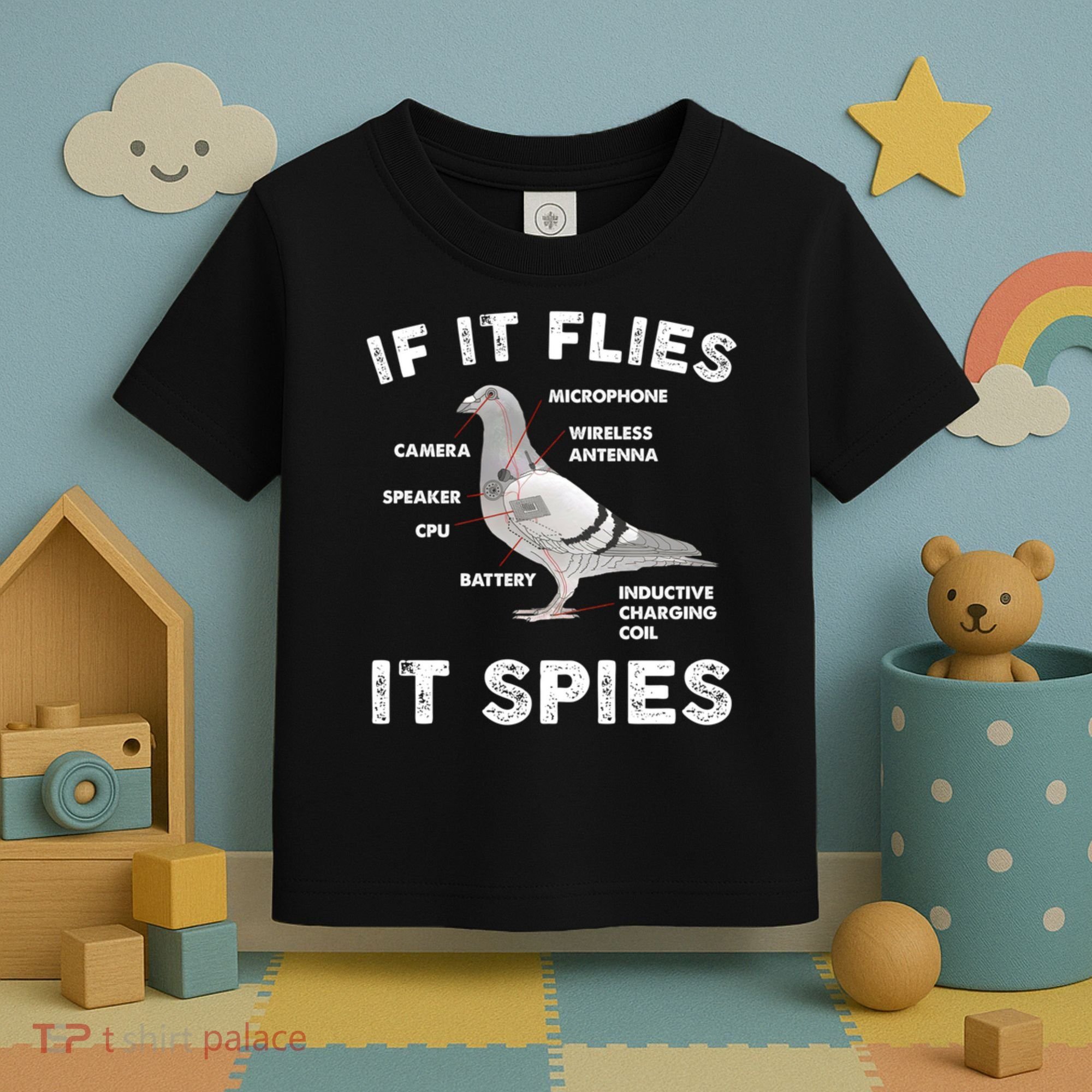If It Flies It Spies Pigeon Anatomy Bird Funny Toddler T-Shirt