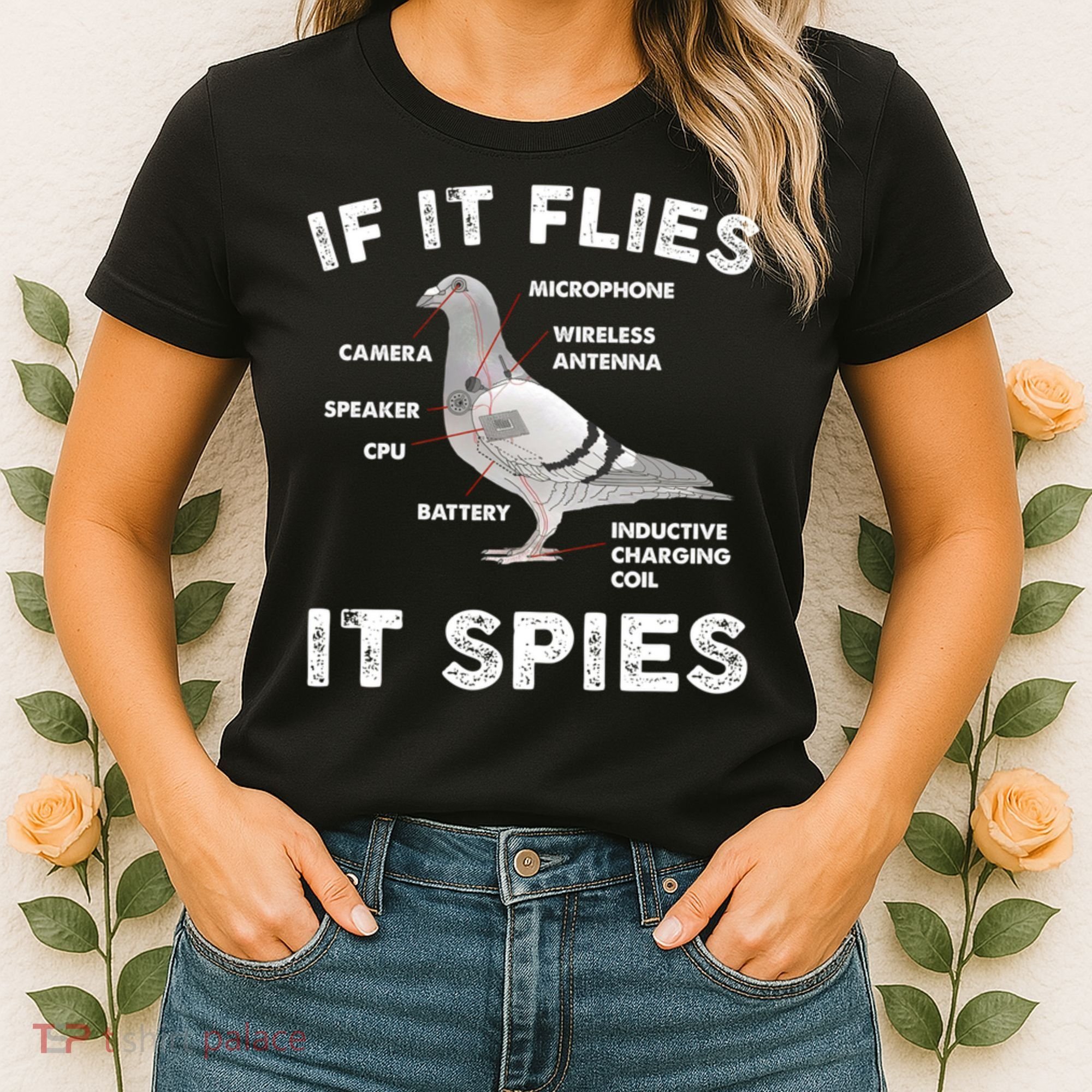 If It Flies It Spies Pigeon Anatomy Bird Funny Women's T-Shirt