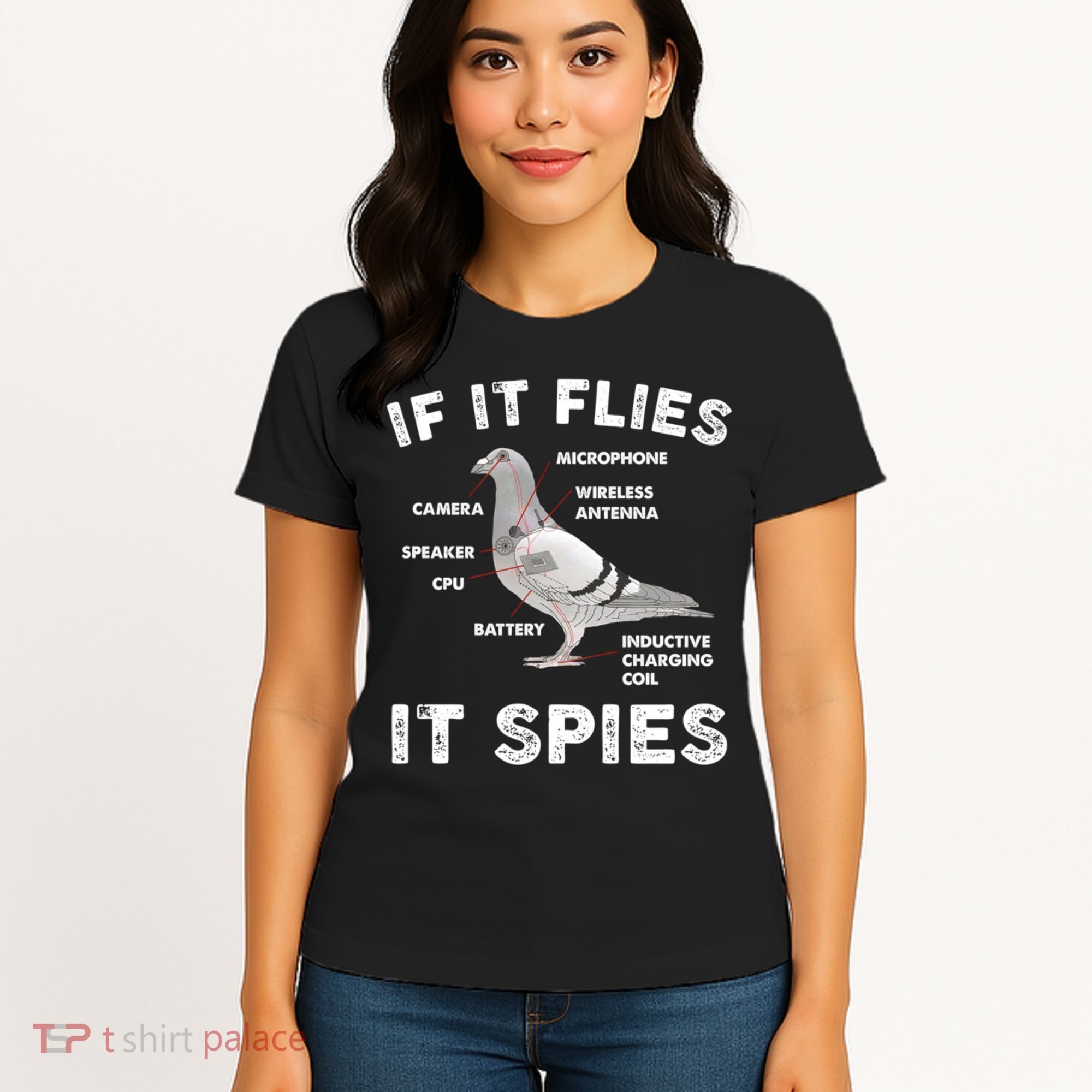 If It Flies It Spies Pigeon Anatomy Bird Funny Women's T-Shirt