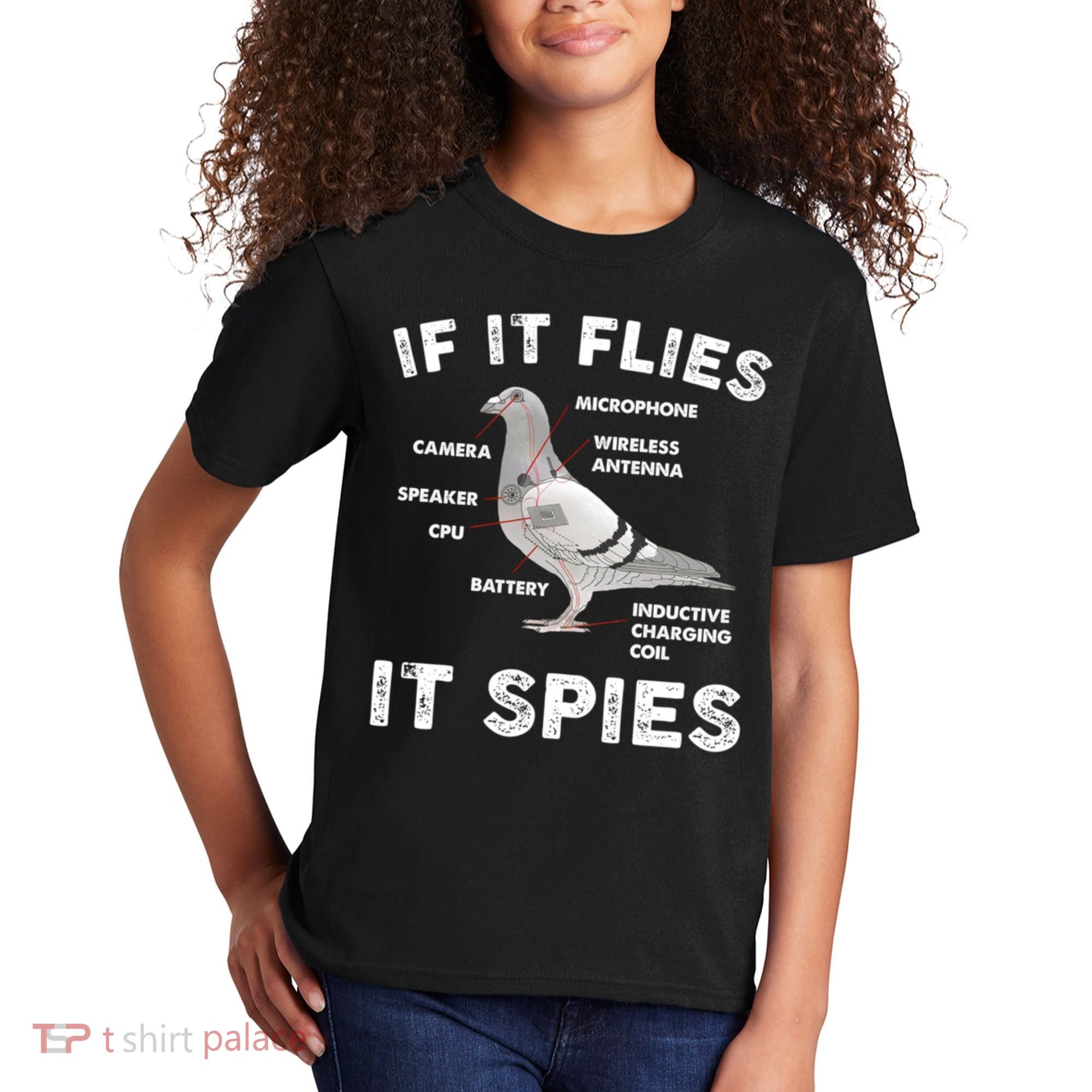 If It Flies It Spies Pigeon Anatomy Bird Funny Kids T-Shirt