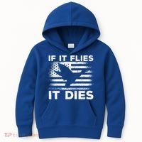 If It Flies It Dies American Flag Duck Hunter Gift Kids Hoodie thumb 0