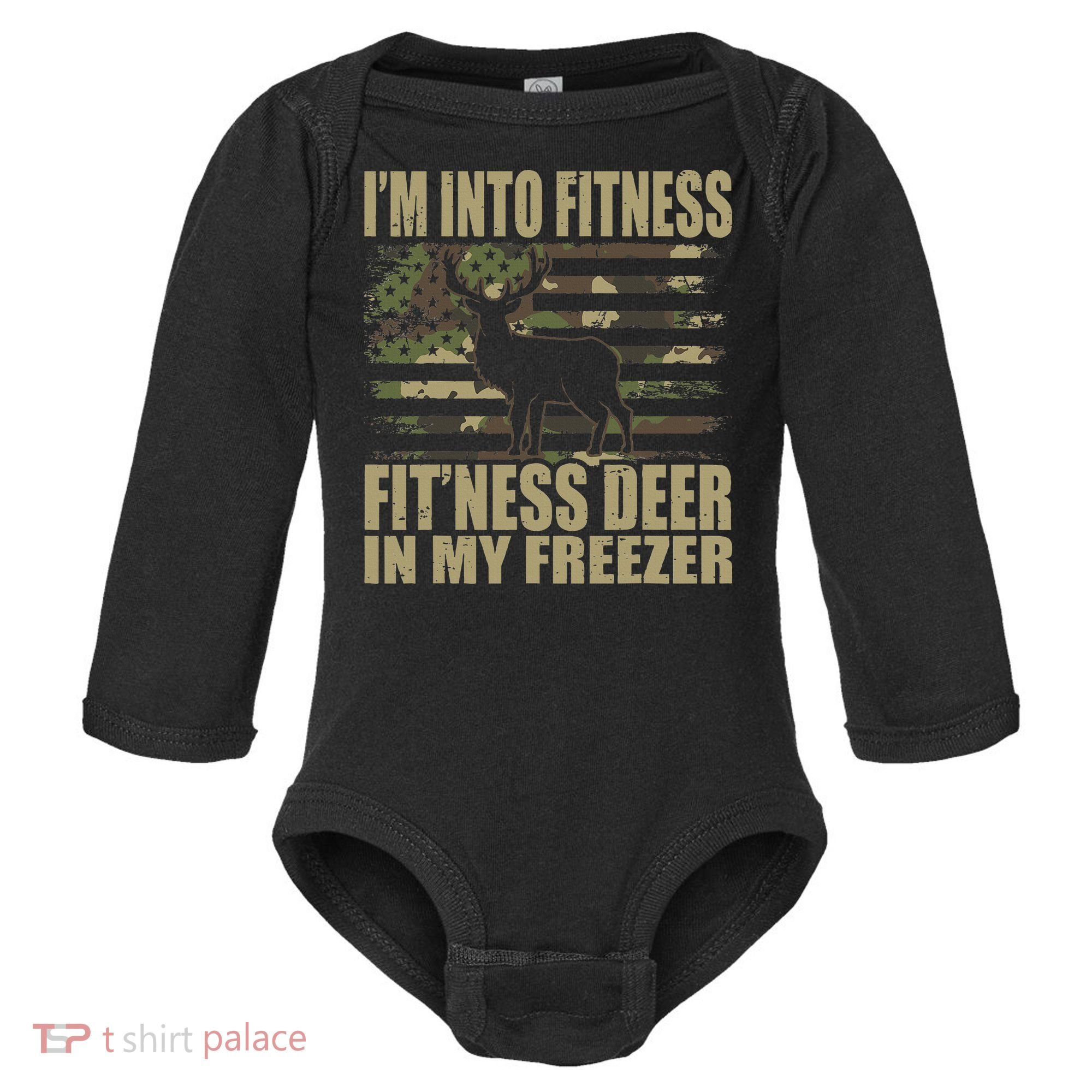I'm Into Fitness Fit'ness Deer In My Freezer  Baby Long Sleeve Bodysuit