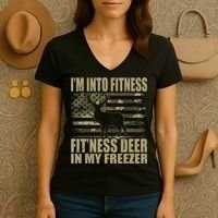 I'm Into Fitness Fit'ness Deer In My Freezer  Women's V-Neck T-Shirt thumb 3