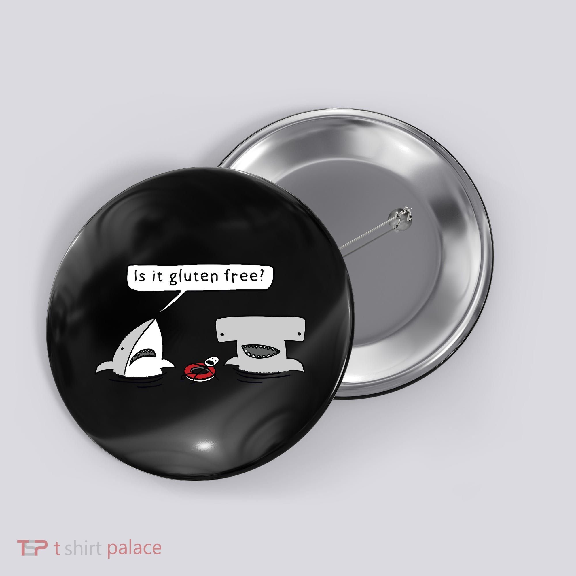 Is It Gluten Free Two Sharks Graphic Button